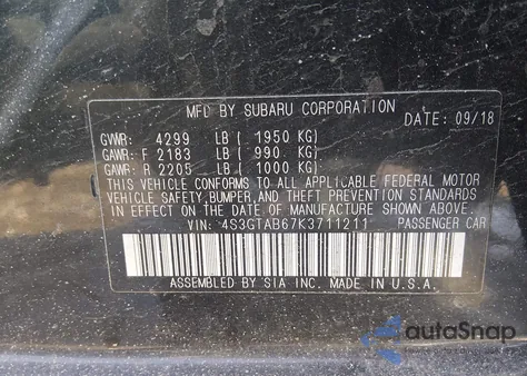 2019 Subaru Impreza 2.0I z USA, uszkodzony, nr VIN 4S3GTAB67K3711211